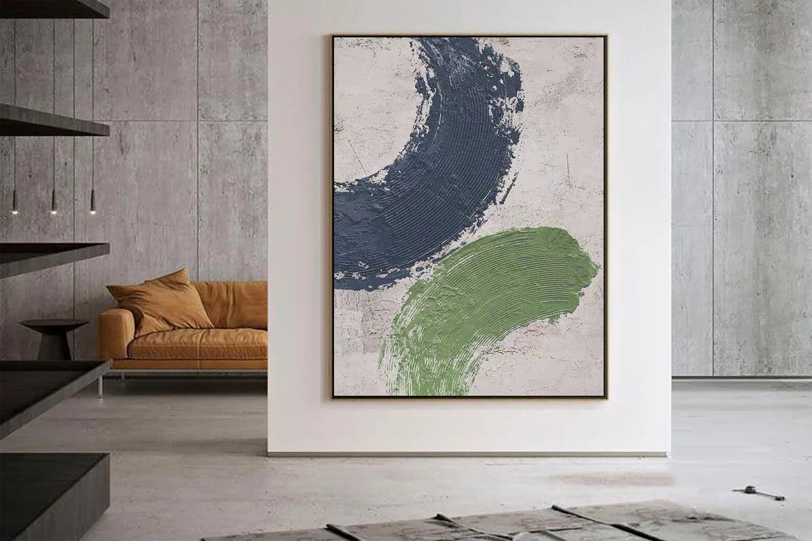 Blue and Green Textured Painting on Canvas Blue 3d Textured Wall Art