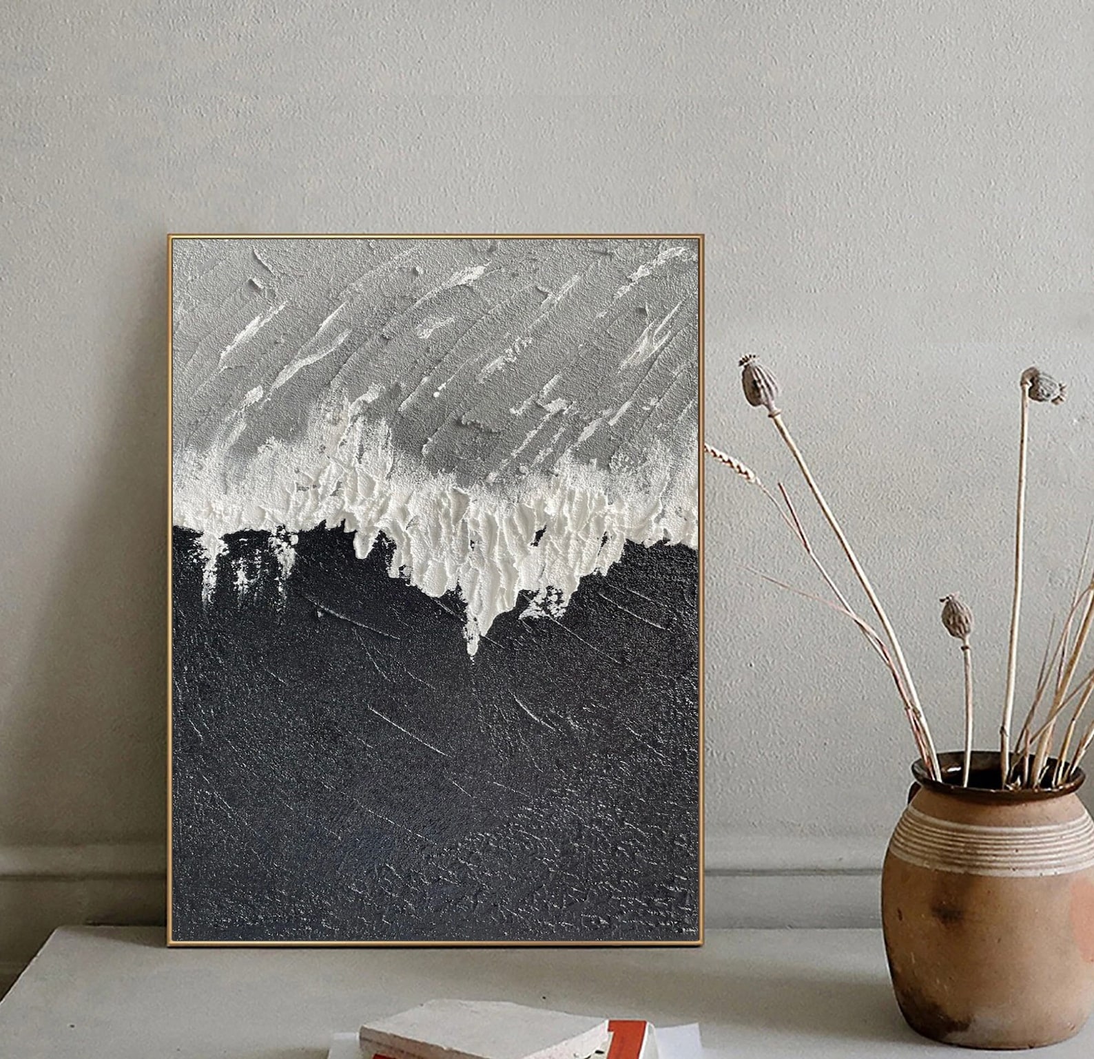 Black and White Abstract Art White Textured Wall Art Gray and White 3d