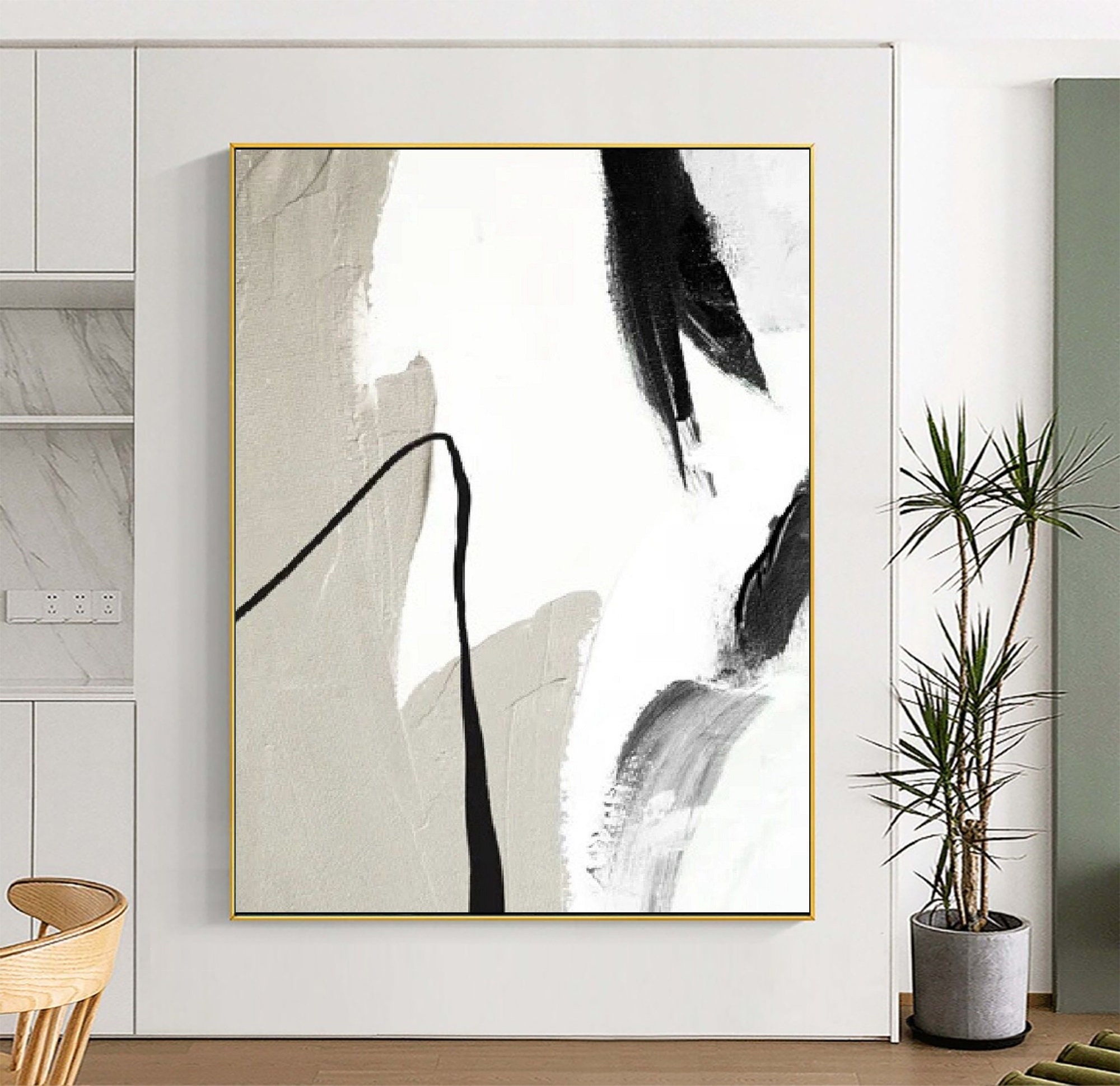 Gray White Wabi Sabi Wall Art Black White Abstract Painting Large ...