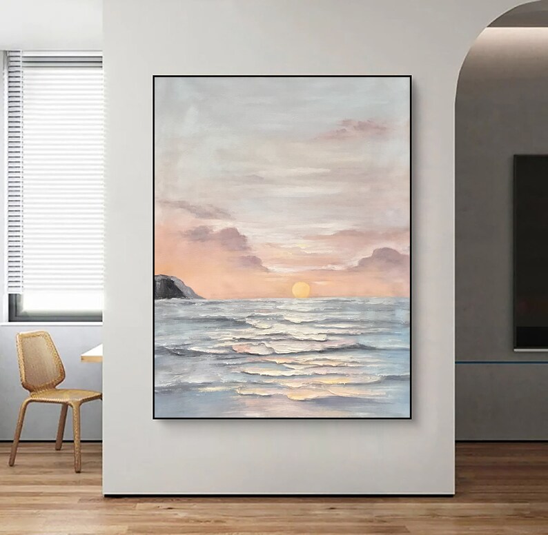 Ocean Abstract Painting on Canvas Sunset Wall Art Seascape Oil - Etsy