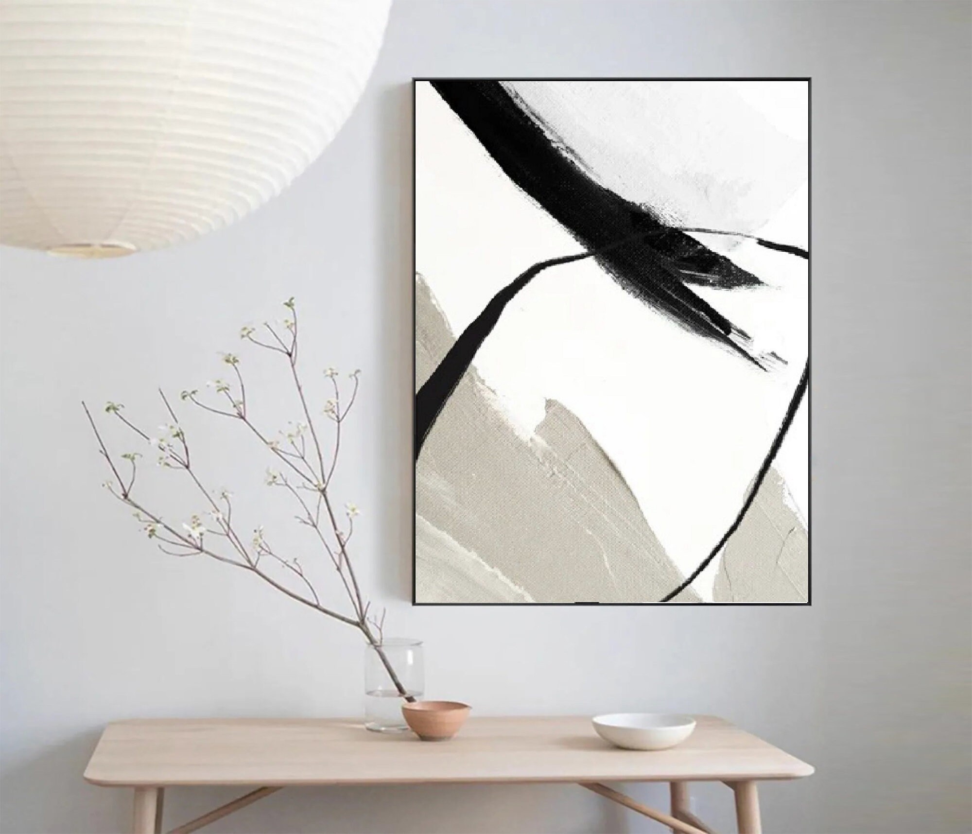 Black White Wabi Sabi Wall Art Abstract Painting Large Minimalist Wall ...