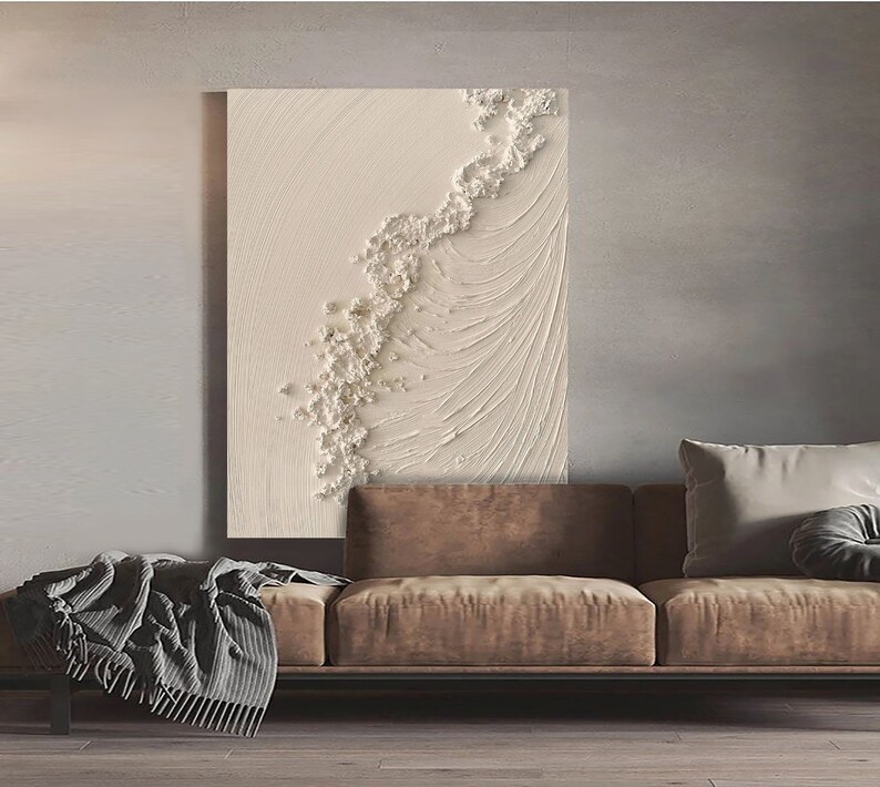 Original Beige Ocean Wave Painting on Canvas,beige 3d Textured Wall Art ...
