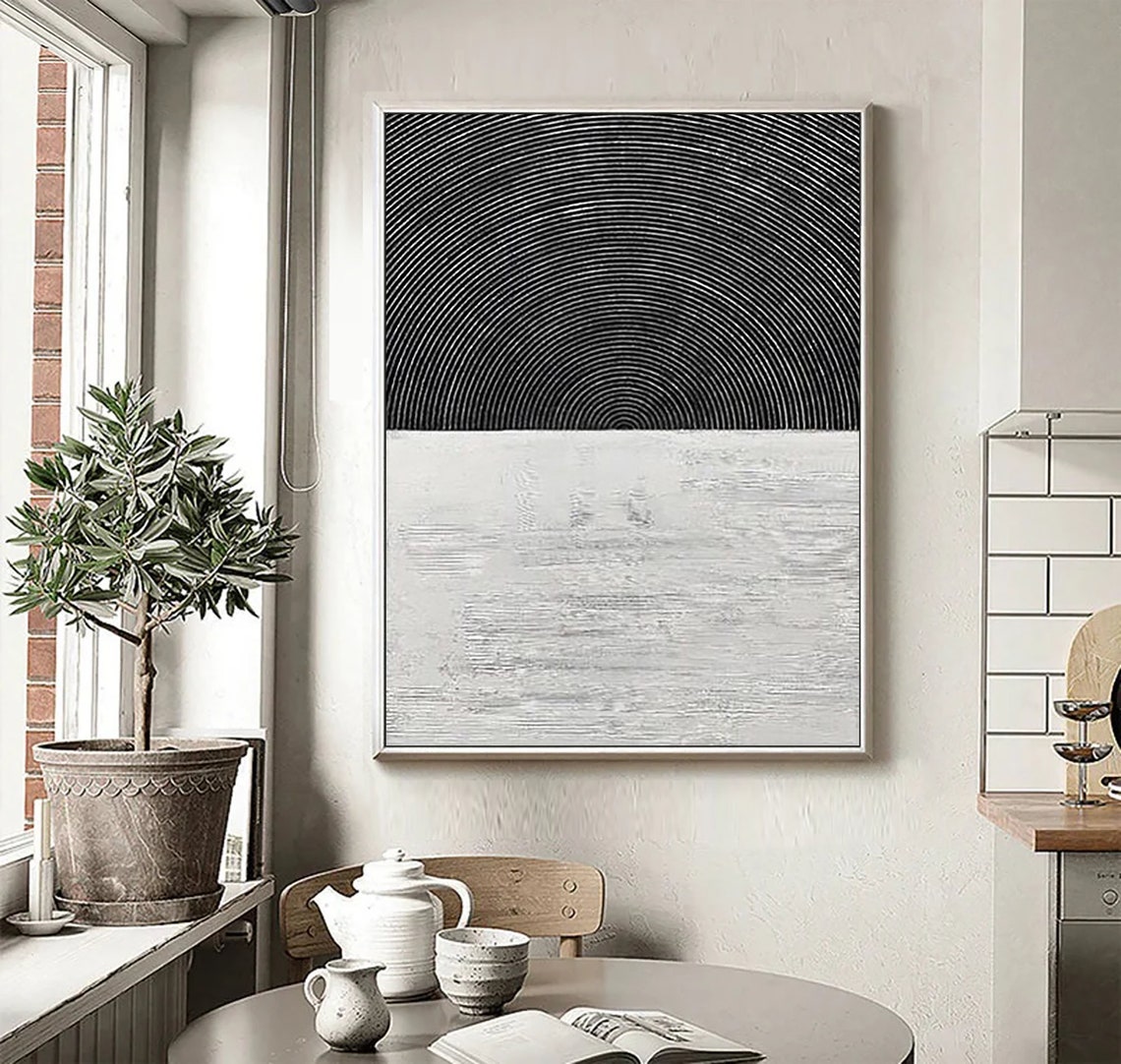Visual Reference: Black White Minimalist Textured Wall Art Black White Abstract Painting