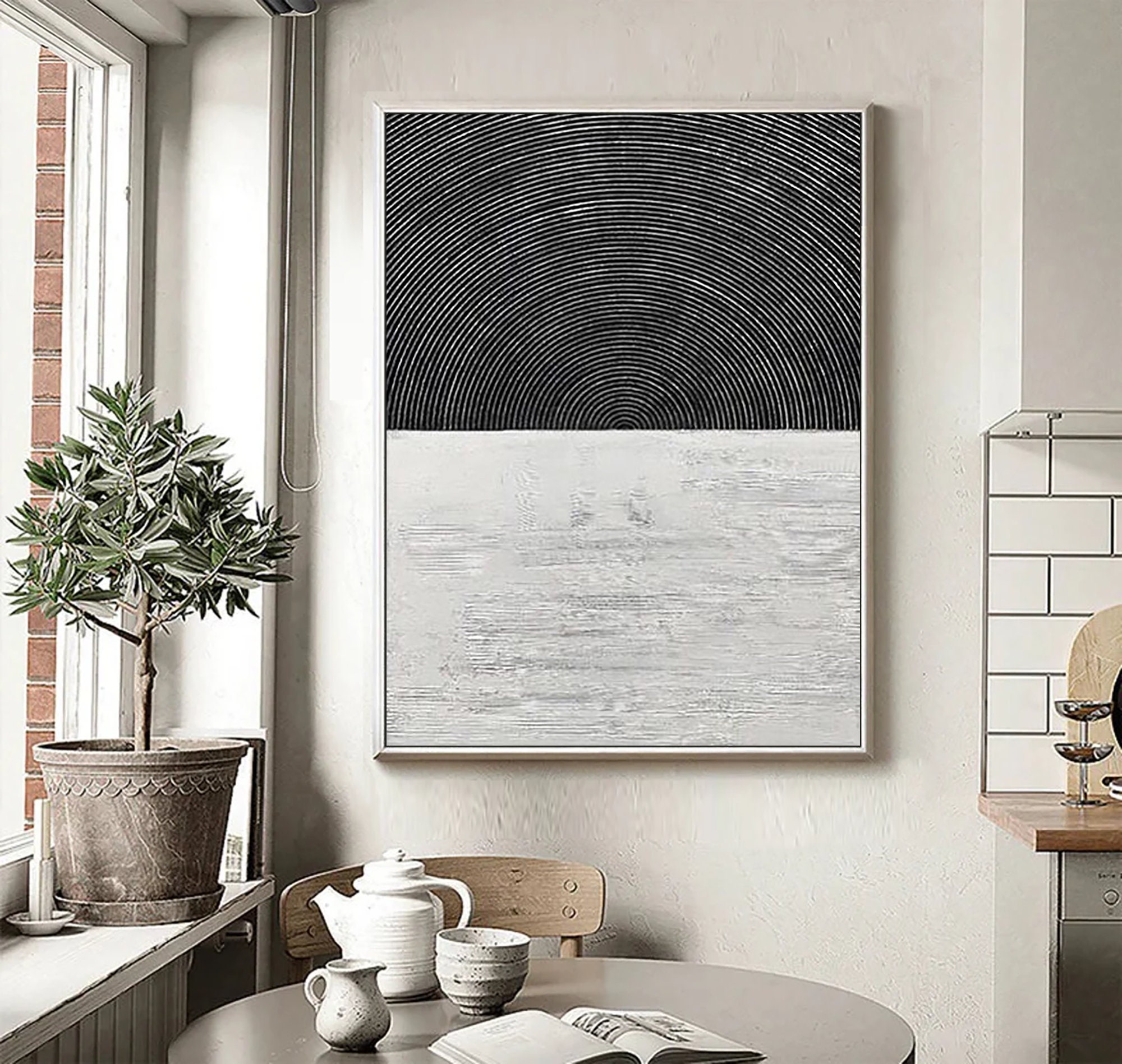 Black White Minimalist Textured Wall Art Black White Abstract Painting ...