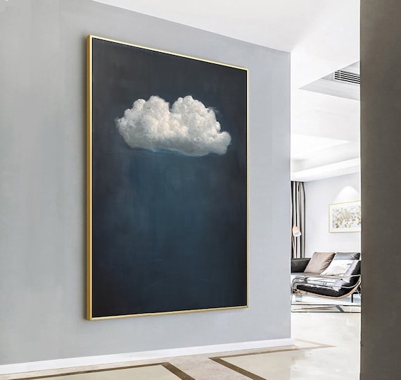 White Cloud Wall Art,Blue Wall Art,Abstract Art Painting,Minimalist Wall Art,Indigo Art,Maximalist Decor,Sky Wall Art,Night Sky Painting