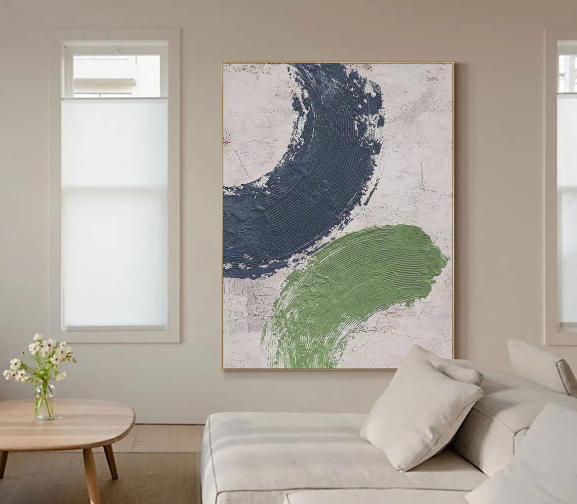 Blue and Green Textured Painting on Canvas Blue 3d Textured Wall Art