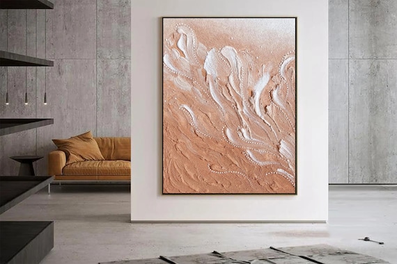 Pink Abstract Painting on Canvas,white 3d Texture Painting,pink ...