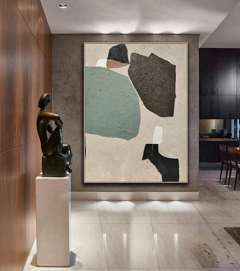 Large Beige and Black Minimalist Abstract Painting on Canvas Wabi Sabi ...