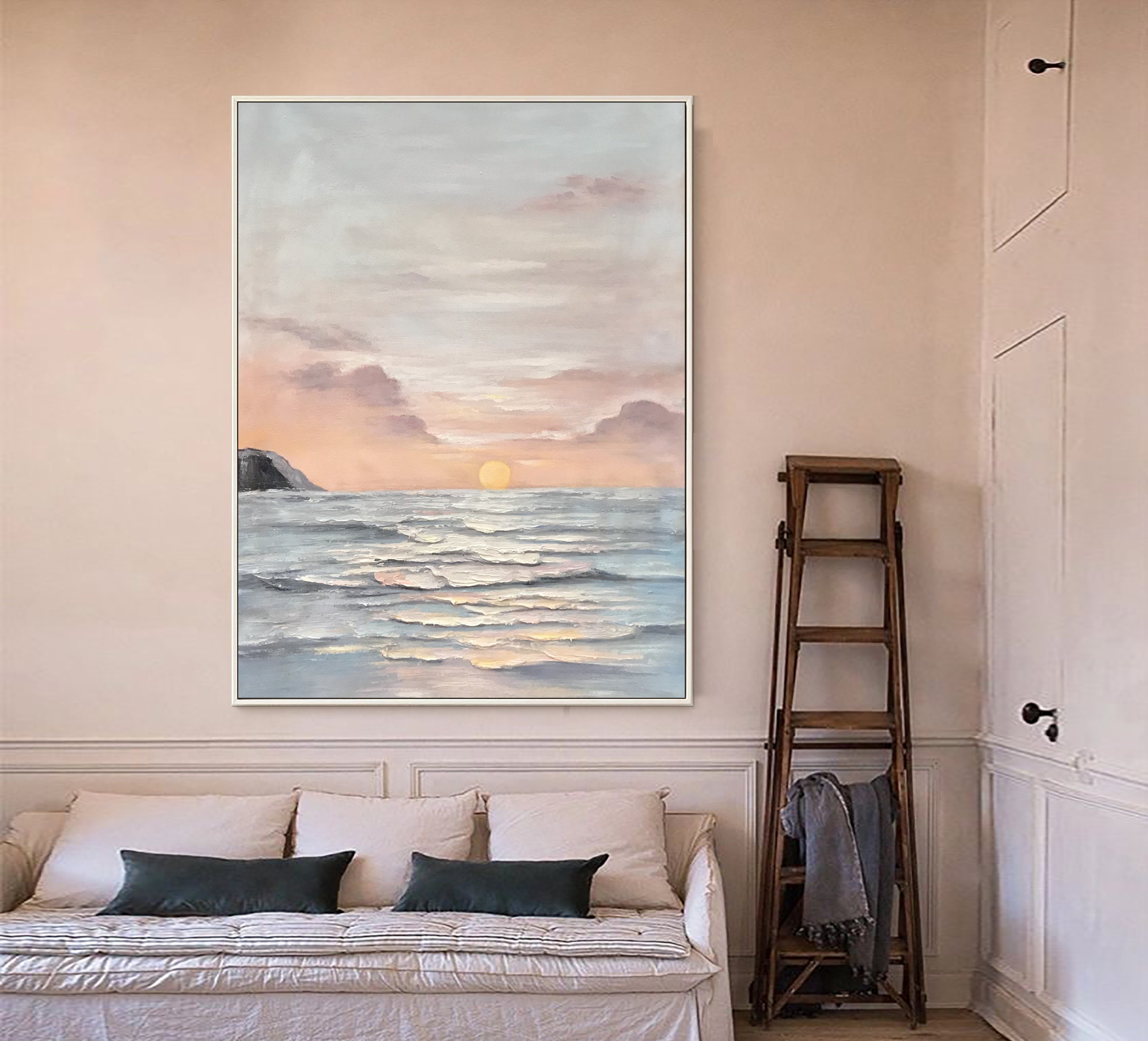 Ocean Abstract Painting on Canvas Sunset Wall Art Seascape Oil - Etsy