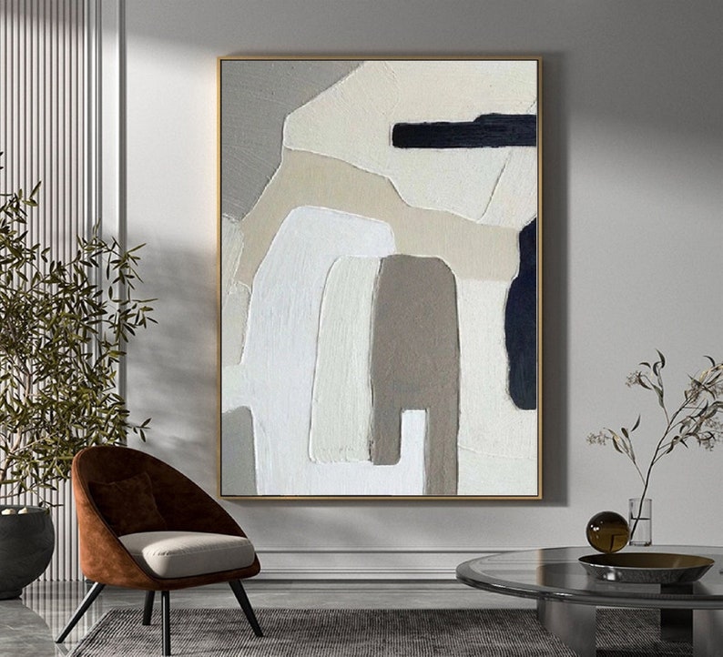 Beige and white minimalist abstract painting on canvas,Wabi sabi wall art,Abstract texture wall art,Gray white painting,Entrance wall decor image 1