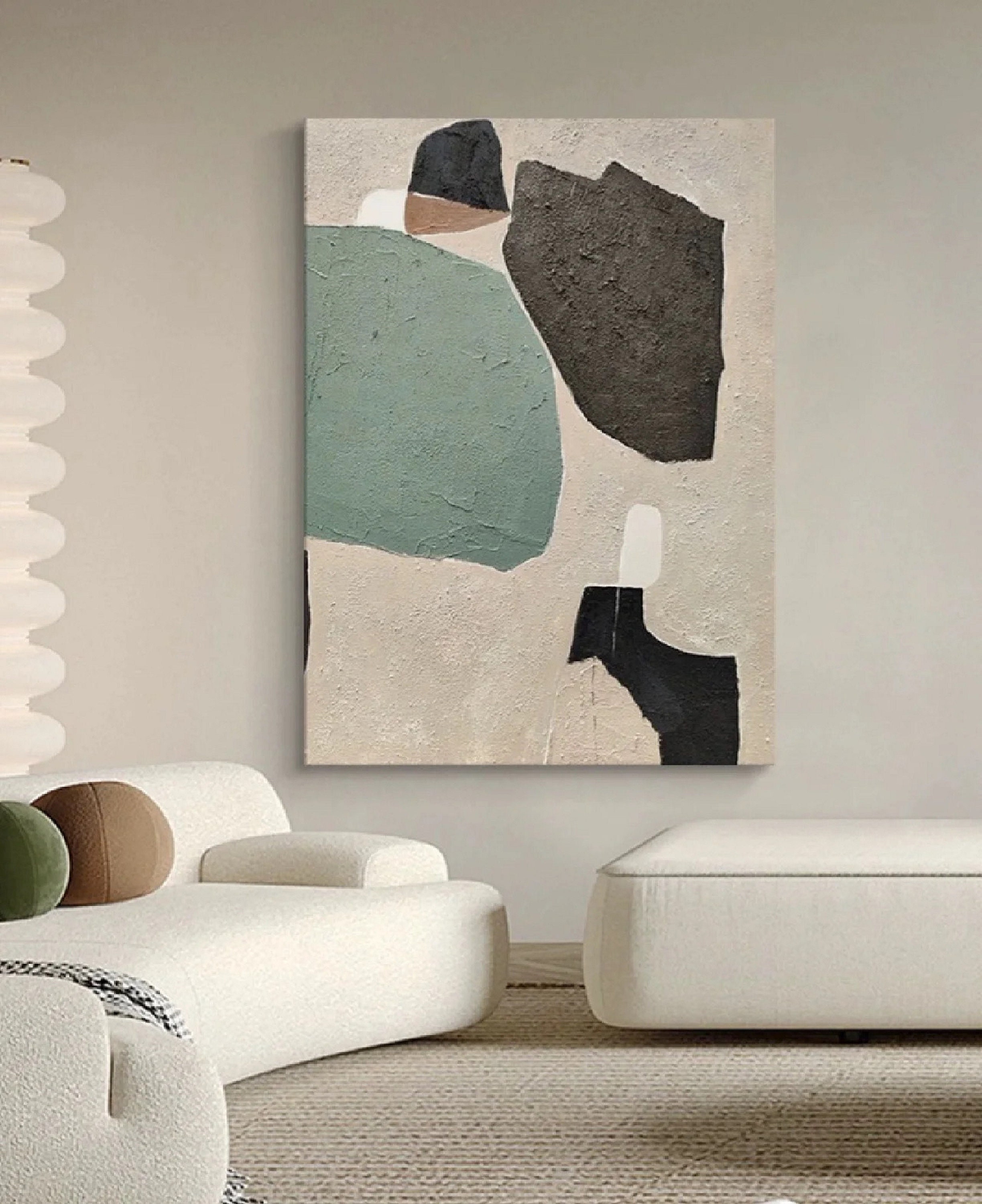 Large Beige and Black Minimalist Abstract Painting on Canvas Wabi Sabi ...