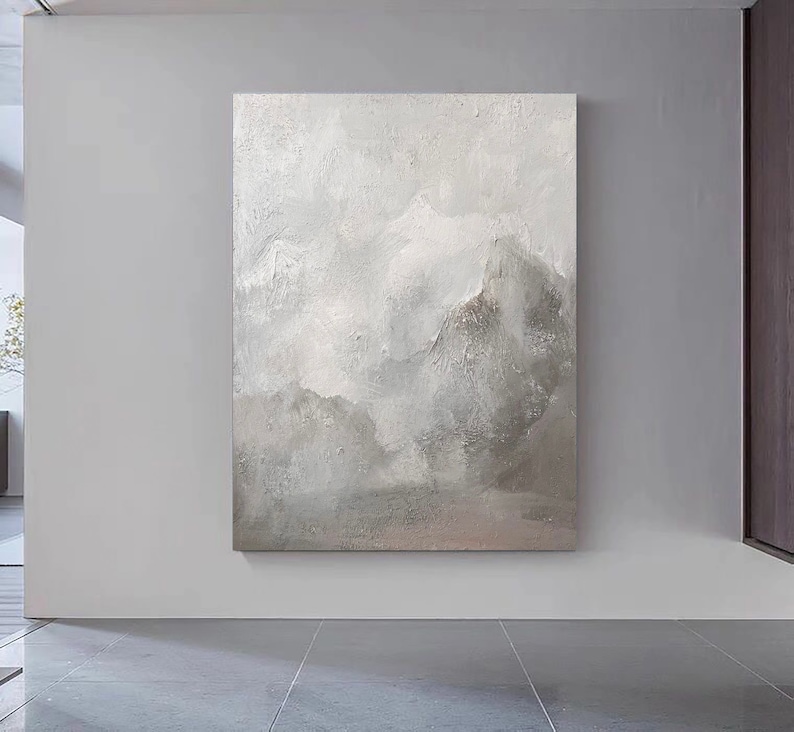 Grey and White Minimalist Abstract Painting Grey Wall Art Grey Textured