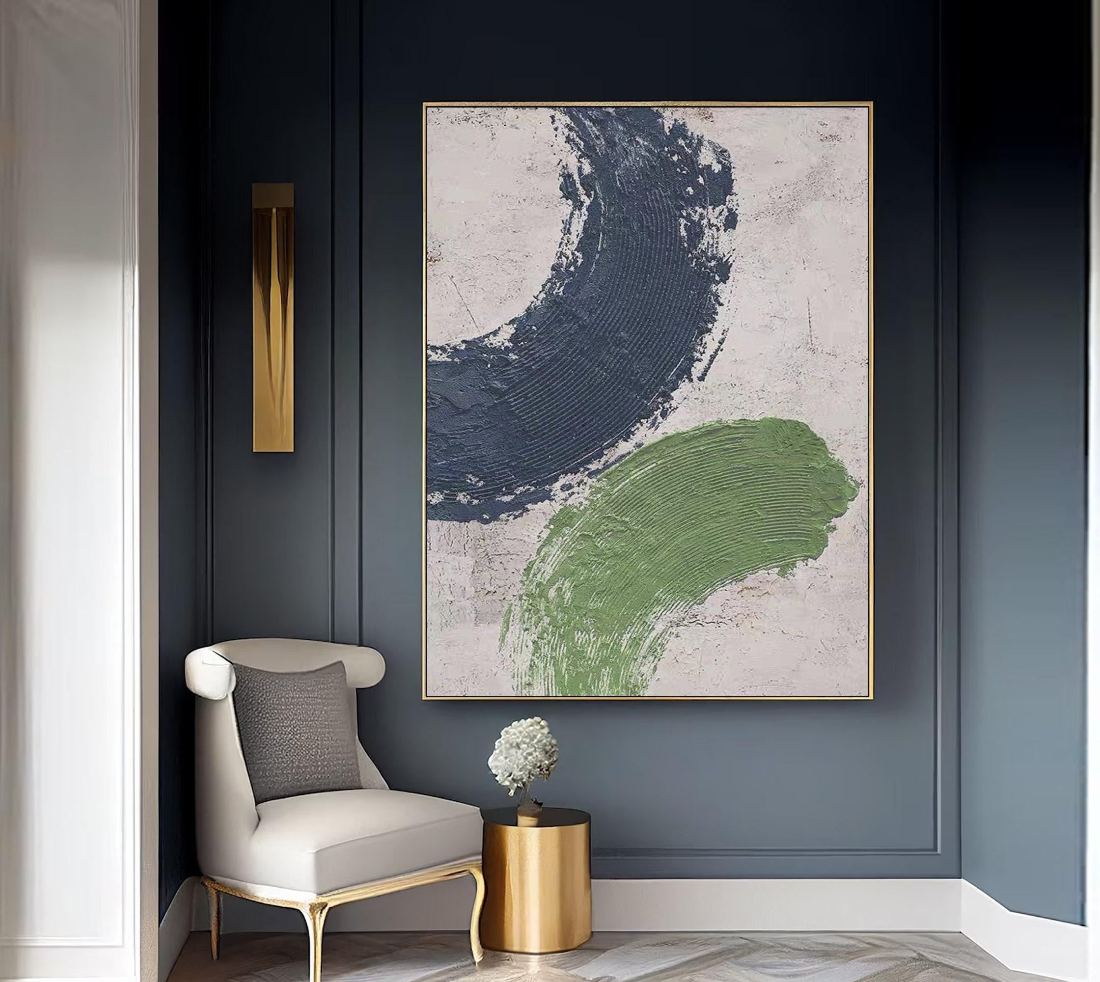 Blue and Green Textured Painting on Canvas Blue 3d Textured Wall Art