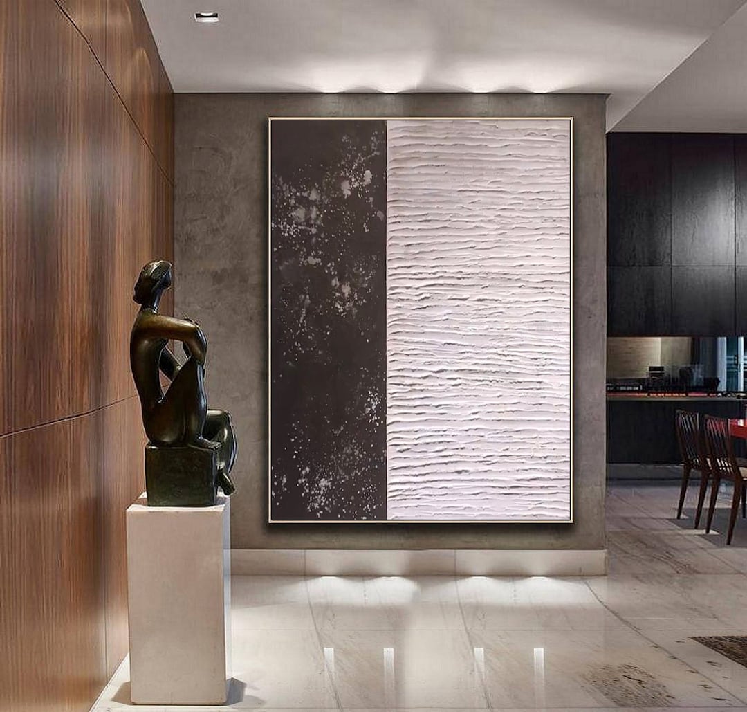 Black White Minimalist Wall Art Abstract Oil Painting on Canvas Black ...