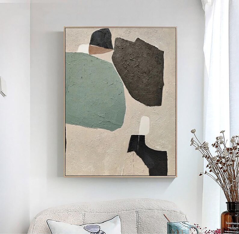 Large Beige and Black Minimalist Abstract Painting on Canvas Wabi Sabi ...