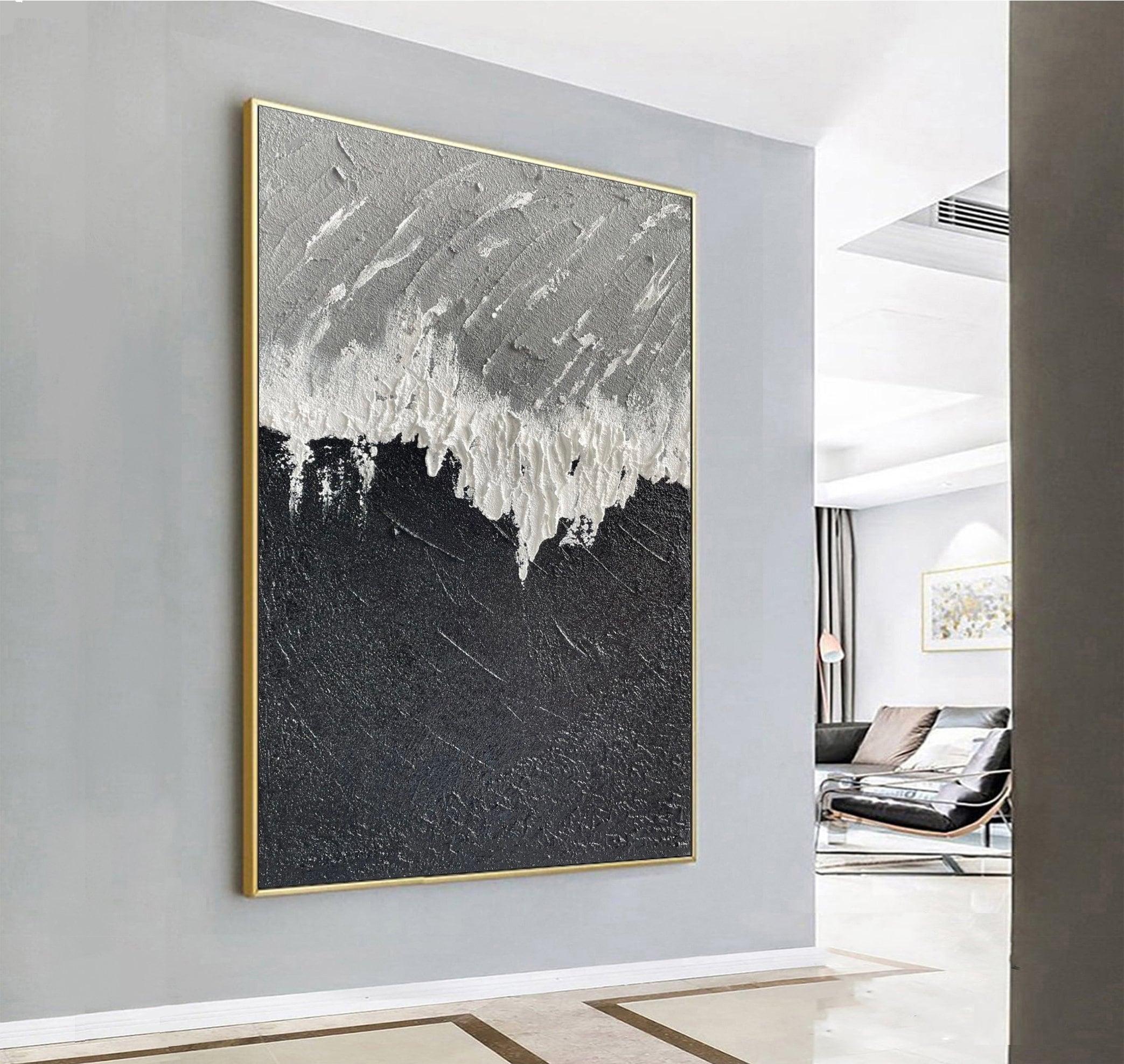 Black and White Abstract Art White Textured Wall Art Gray and White 3d