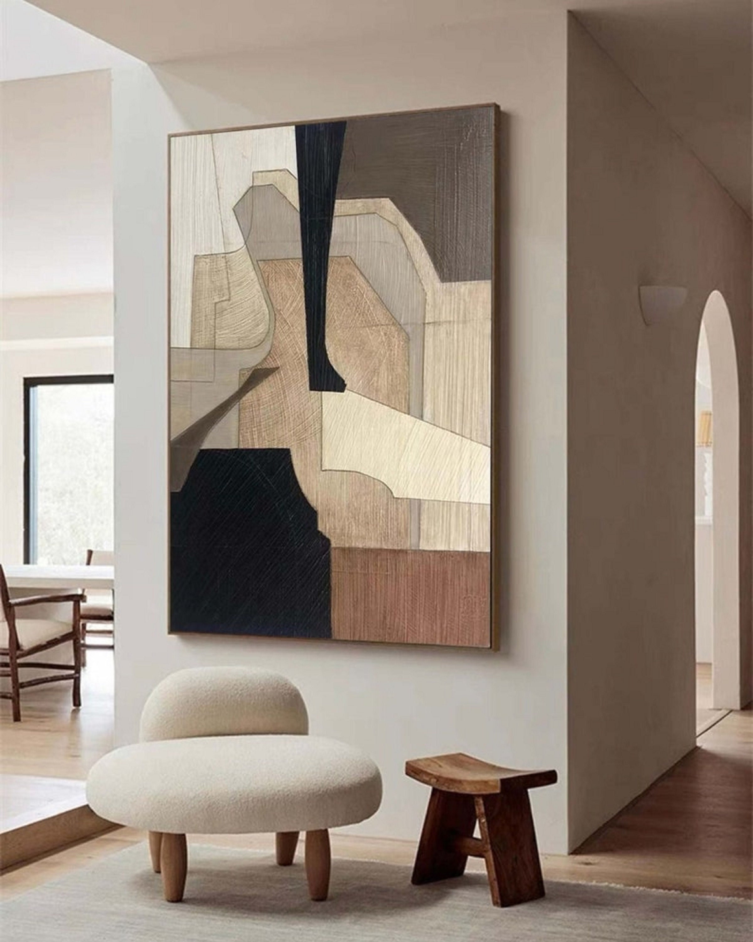 Neutral minimalist abstract painting brown and beige boho textured wall art wabi sabi wall art black beige painting entrance wall art