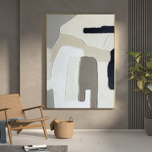 Beige and white minimalist abstract painting on canvas,Wabi sabi wall art,Abstract texture wall art,Gray white painting,Entrance wall decor image 2