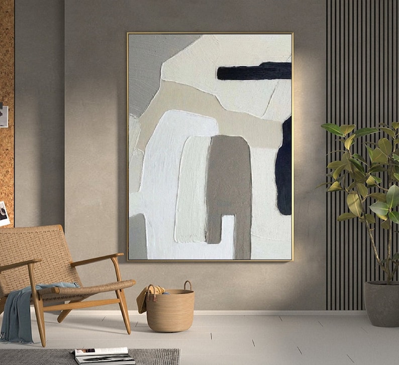 Beige and white minimalist abstract painting on canvas,Wabi sabi wall art,Abstract texture wall art,Gray white painting,Entrance wall decor image 2