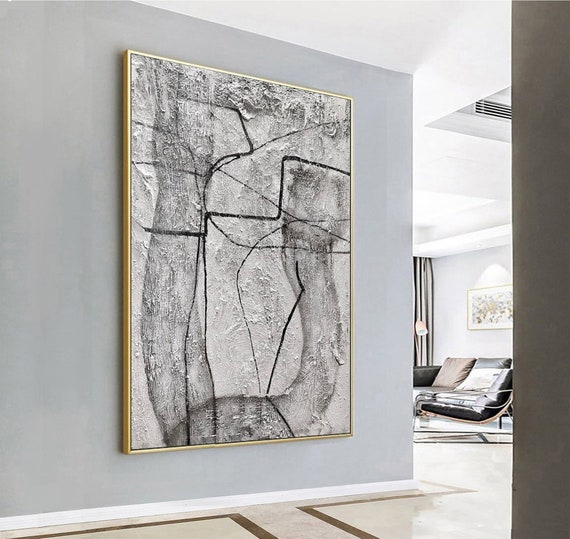 Large Grey White Abstract Painting Gray and White Wall Art Gray
