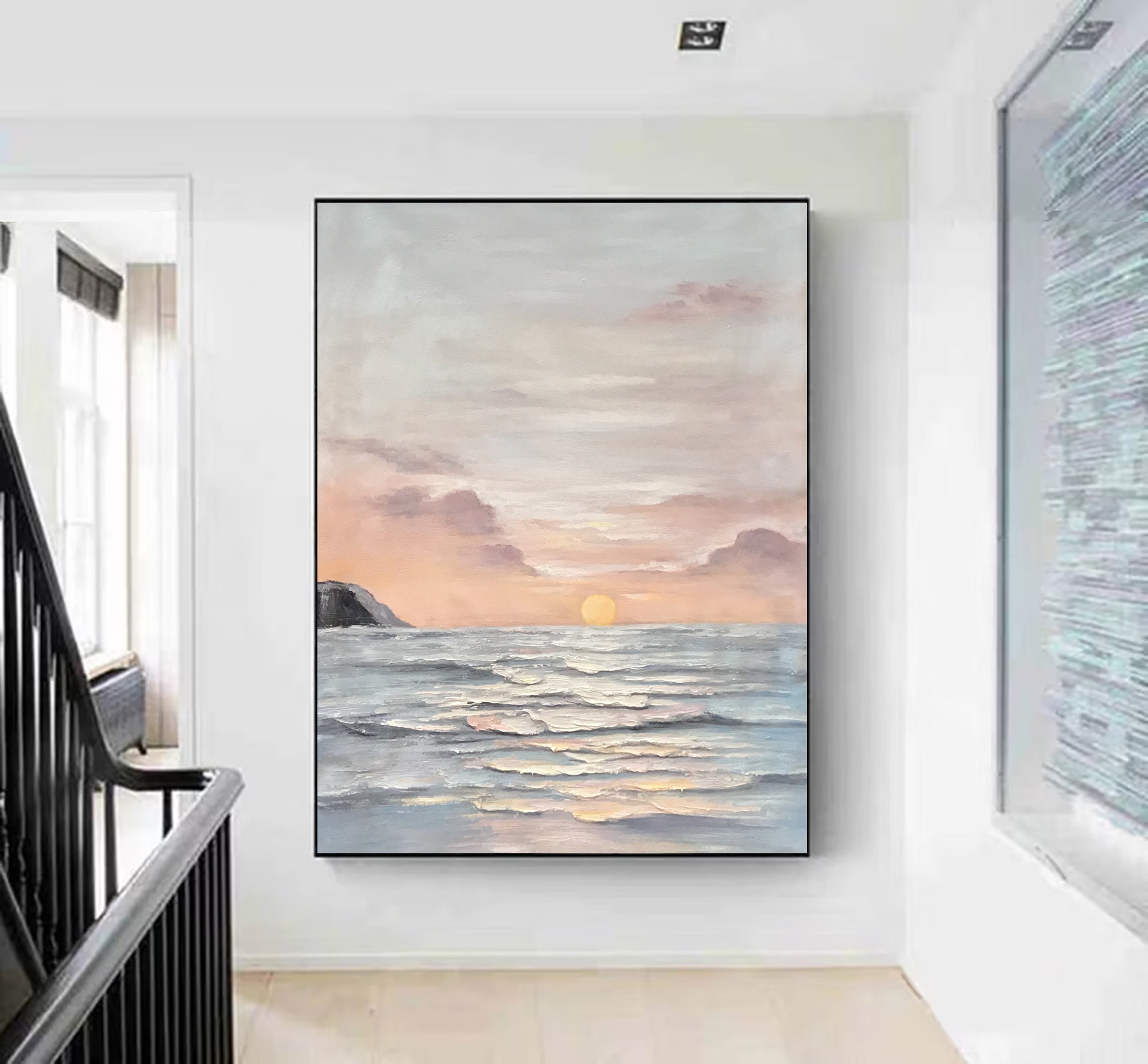 Ocean Abstract Painting on Canvas Sunset Wall Art Seascape Oil - Etsy