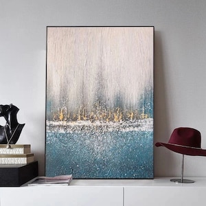 Lager Minimalist Blue Painting Blue and Beige Abstract Painting on Canvas Wabi-Sabi Texture Wall Art Contemporary Art Entrance Wall Decor