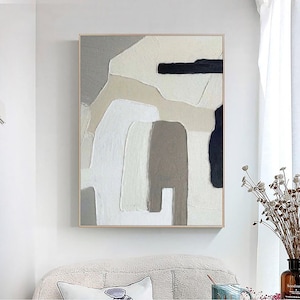Beige and white minimalist abstract painting on canvas,Wabi sabi wall art,Abstract texture wall art,Gray white painting,Entrance wall decor image 6