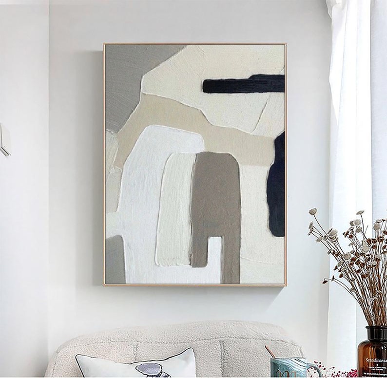 Beige and white minimalist abstract painting on canvas,Wabi sabi wall art,Abstract texture wall art,Gray white painting,Entrance wall decor image 6