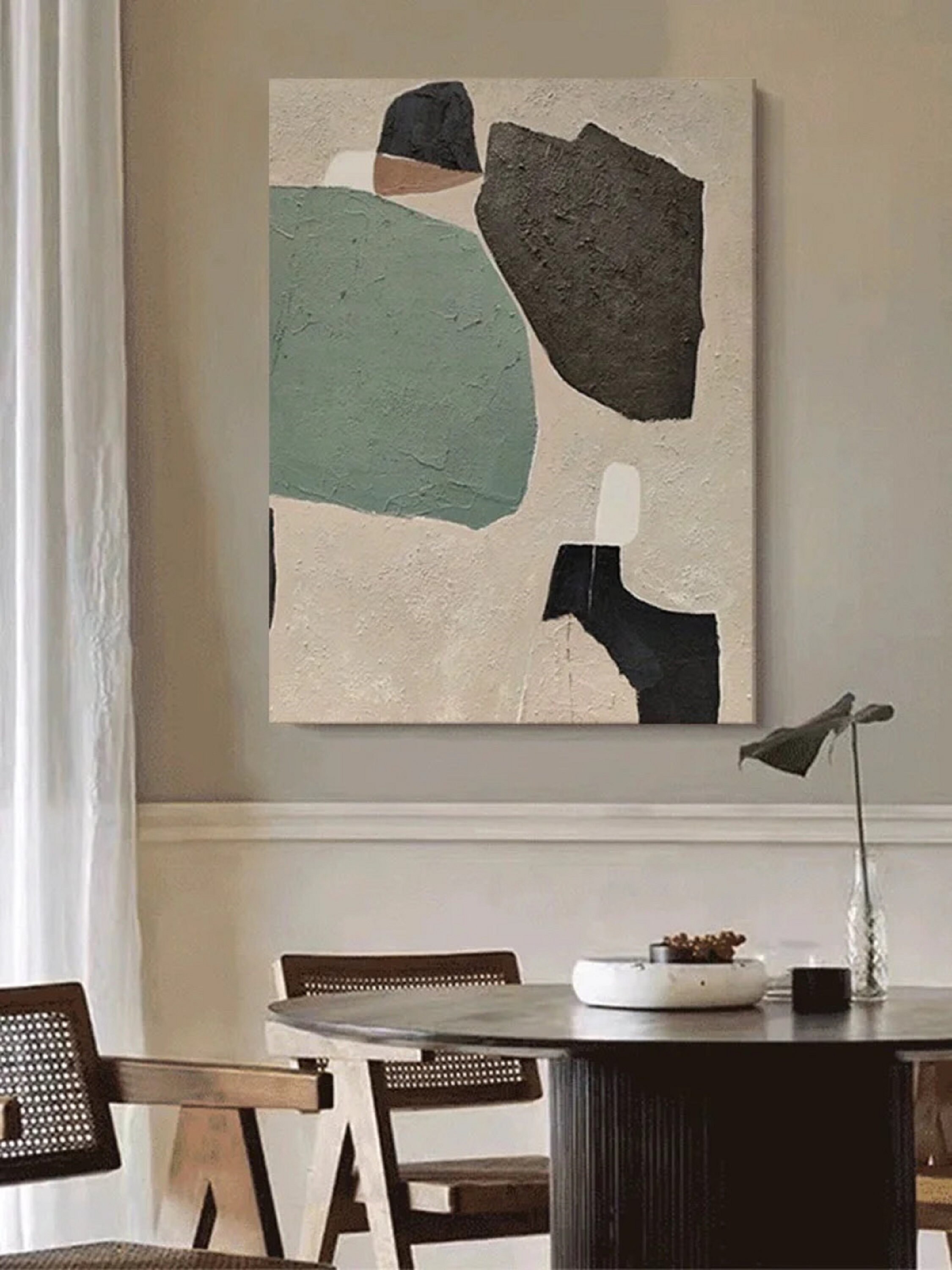 Large Beige and Black Minimalist Abstract Painting on Canvas Wabi Sabi ...