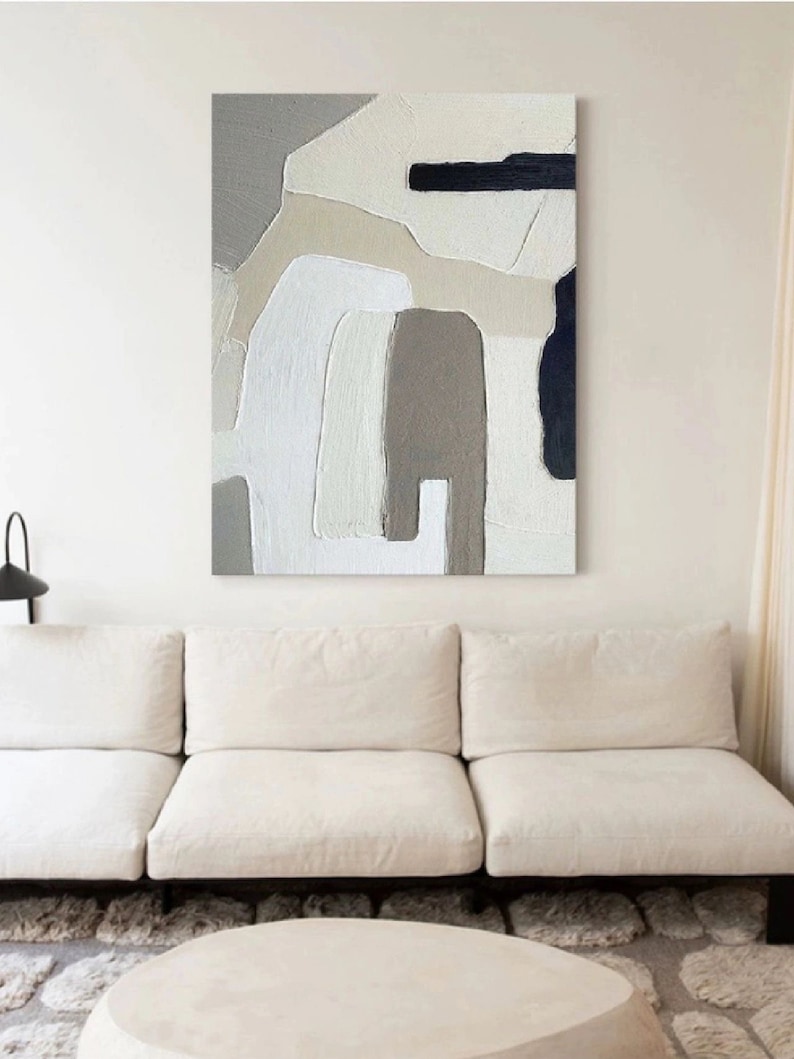 Beige and white minimalist abstract painting on canvas,Wabi sabi wall art,Abstract texture wall art,Gray white painting,Entrance wall decor image 9