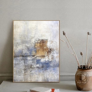 Large minimalist abstract painting,Blue white brown textured wall art,Neutral painting,Entrance wall art,Oil painting on canvas artwork