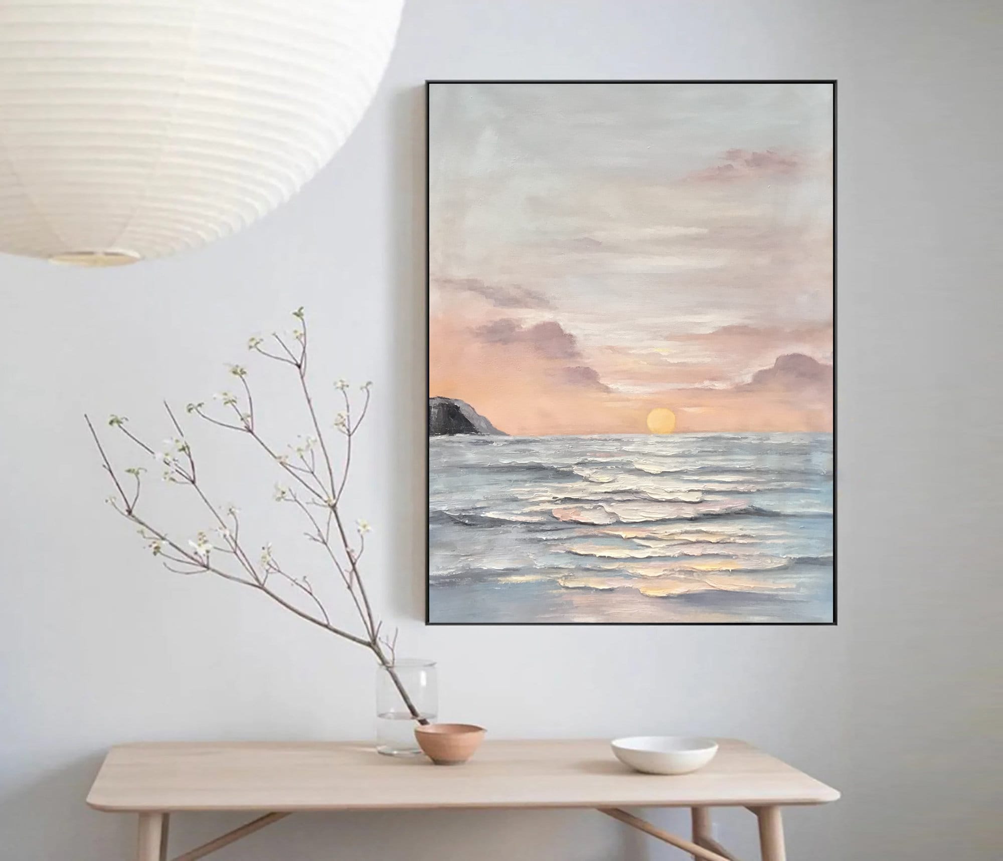Ocean Abstract Painting on Canvas Sunset Wall Art Seascape Oil Painting ...