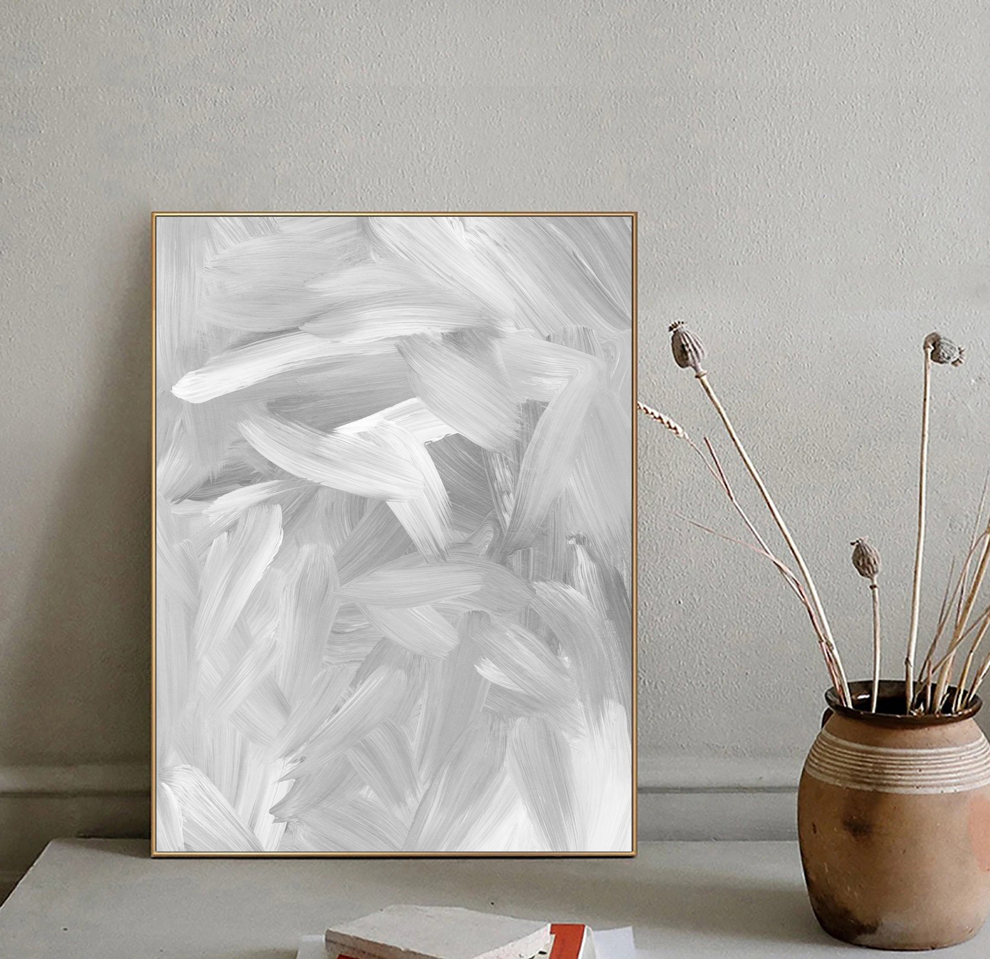 Gray White Abstract Painting on Canvas Gray White Textured Wall Art ...