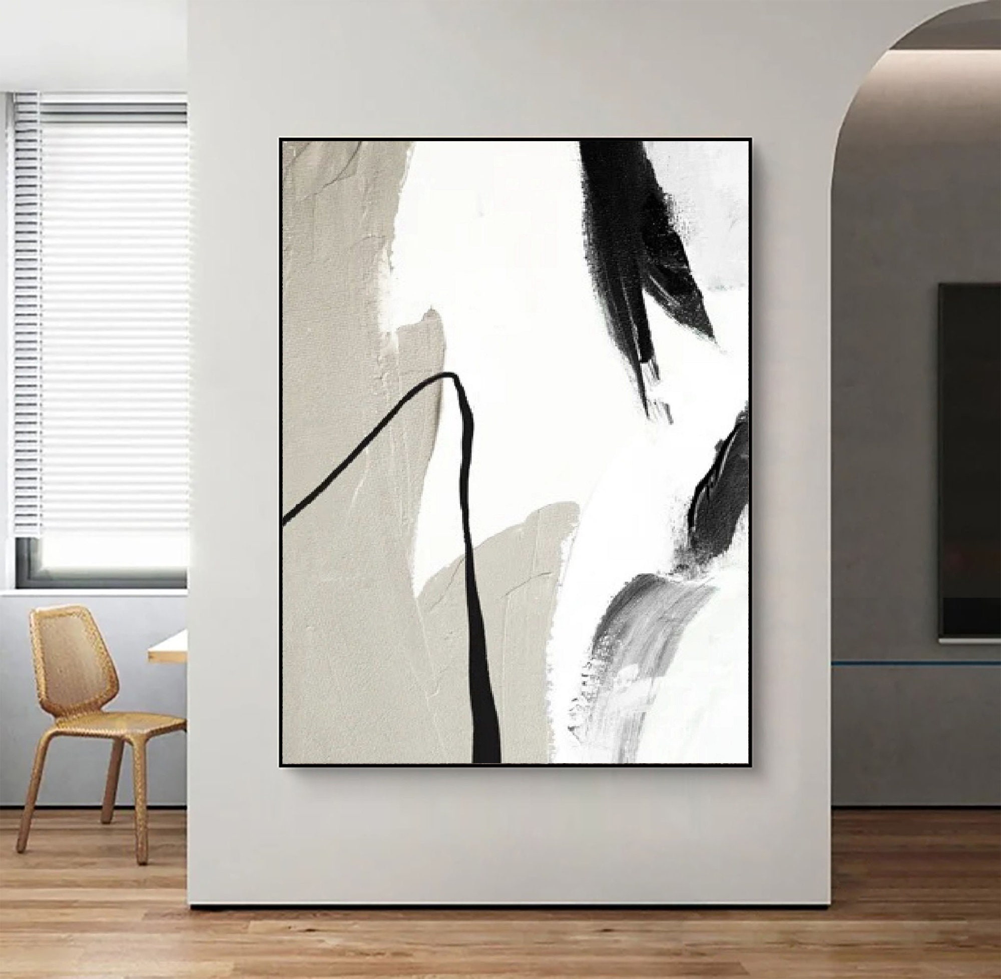 Gray White Wabi Sabi Wall Art Black White Abstract Painting Large ...