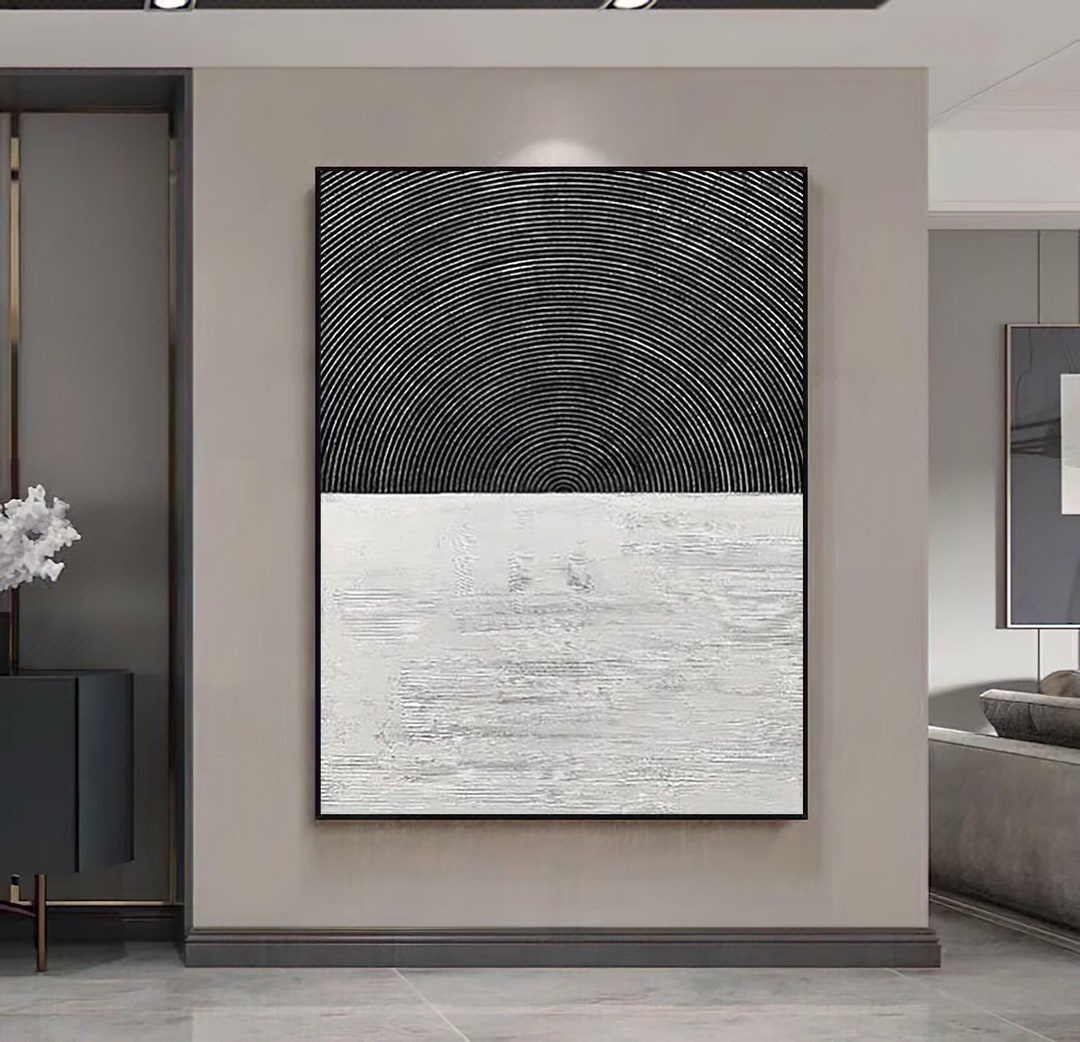 Black White Minimalist Textured Wall Art Black White Abstract Painting ...