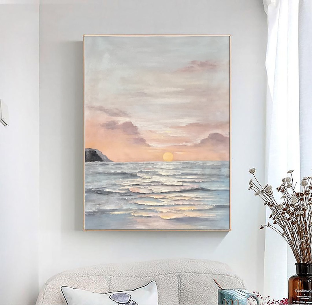 Ocean Abstract Painting on Canvas Sunset Wall Art Seascape Oil Painting ...