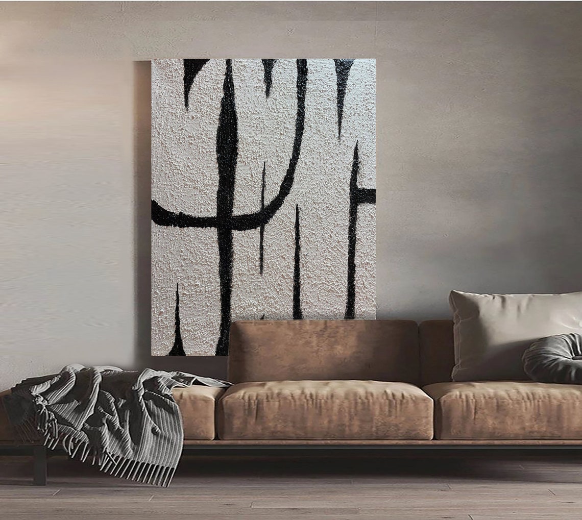 Large Original Black White Abstract Painting on Canvas Black White ...