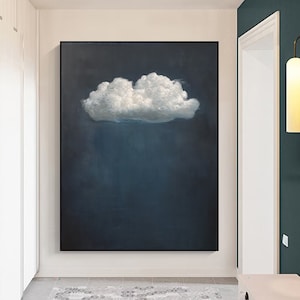 Abstrakte Malerei weiße Wolke, Himmelblaue Wand Kunst, abstrakte Malerei, Himmel blauer Himmel, weiße Wolke auf Leinwand, moderne Kunst realistisch
