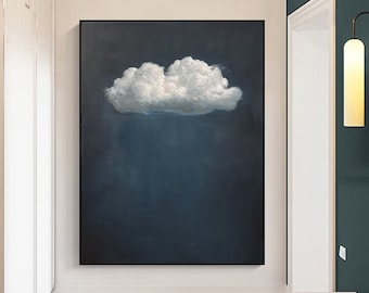 Original white cloud textured wall art,blue sky wall art,white cloud abstract painting on canvas,minimalist painting,bedroom wall art decor