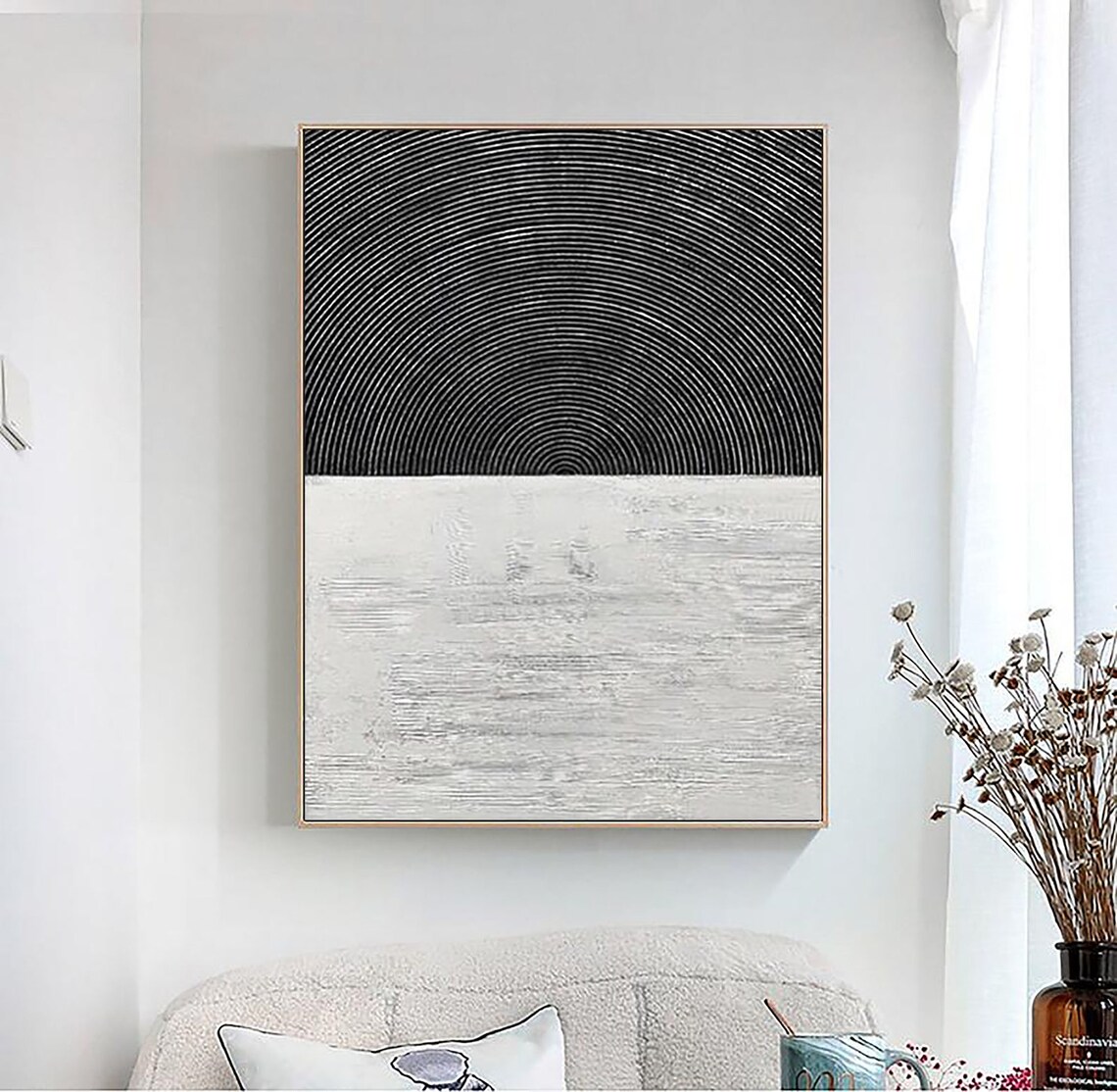 Photo inspiration: Picture Idea: Black White Minimalist Textured Wall Art Black White Abstract Painting