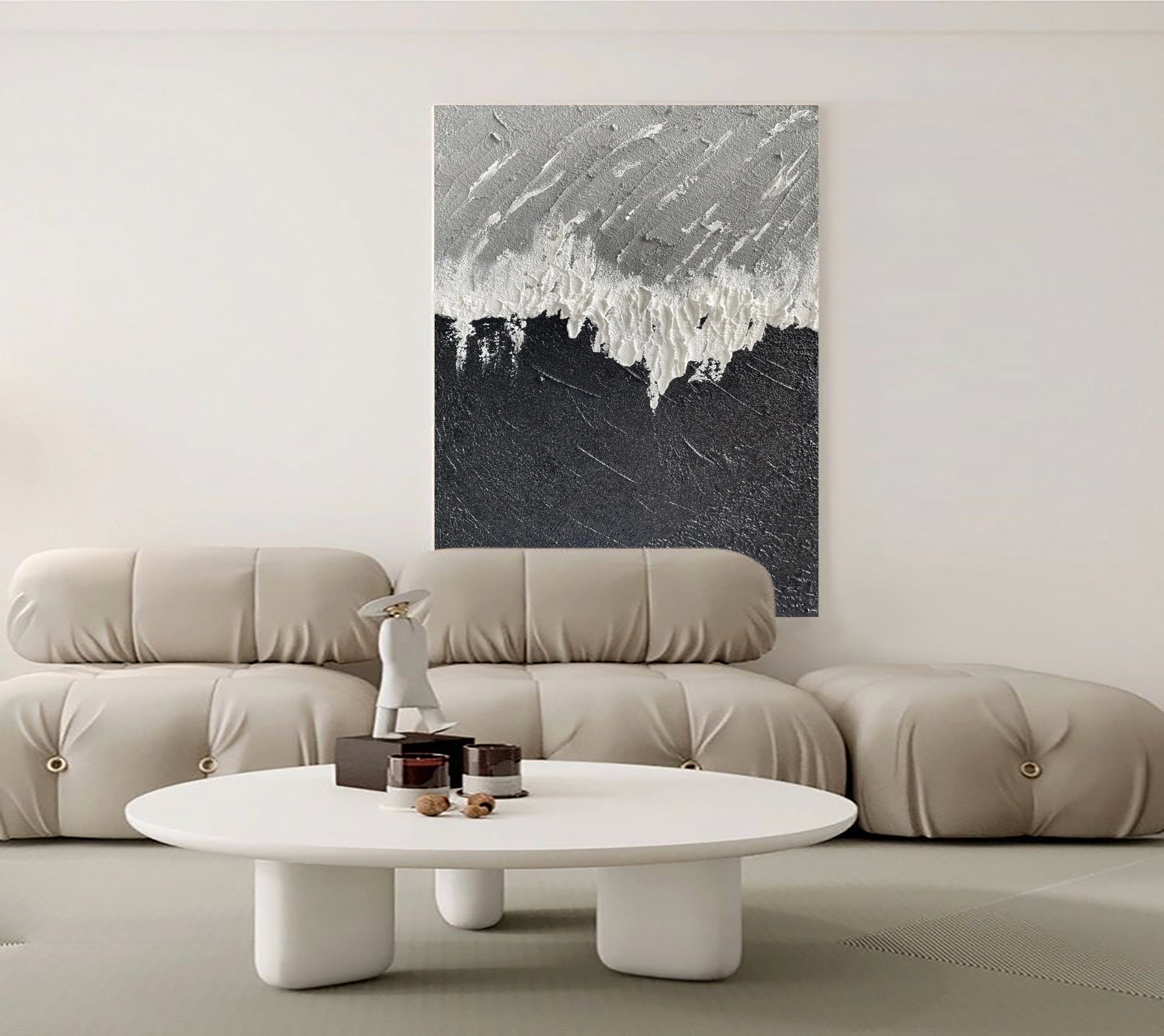 Black and White Abstract Art White Textured Wall Art Gray and White 3d ...