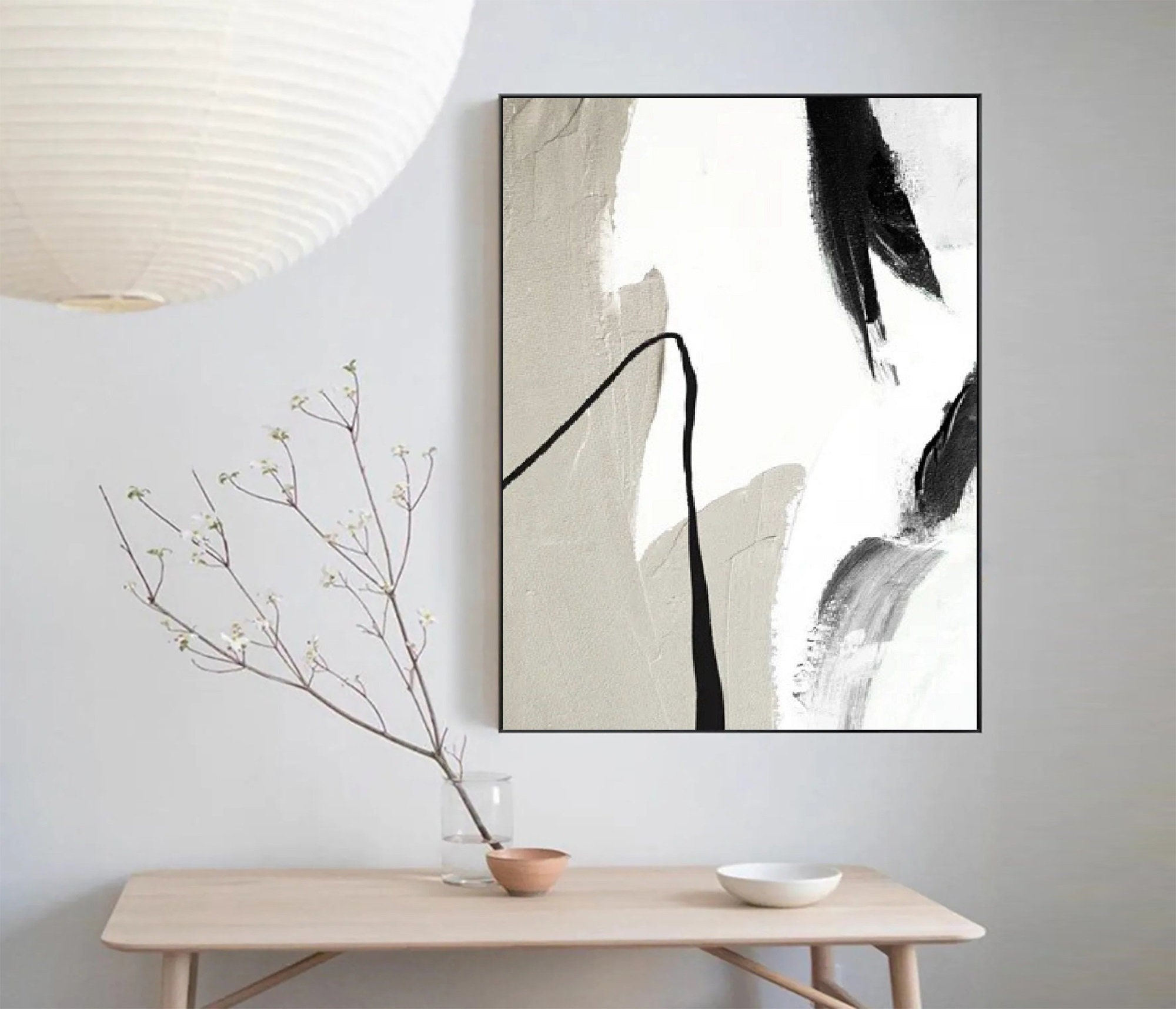 Gray White Wabi Sabi Wall Art Black White Abstract Painting Large ...