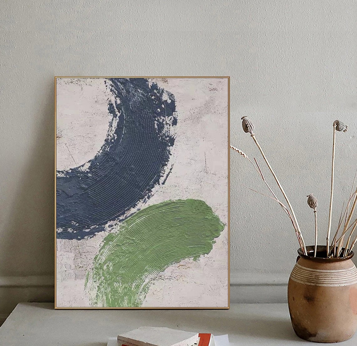 Blue and Green Textured Painting on Canvas Blue 3d Textured Wall Art