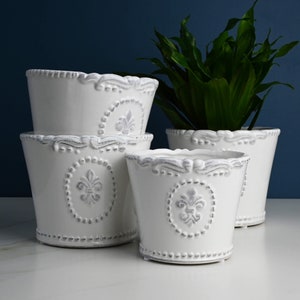 White Embossed Plant Pot image 2