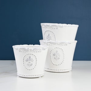 White Embossed Plant Pot image 3