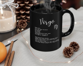 Virgo Horoscope Coffee Mug 11oz Black White Print Astrology Sign of Zodiac cup