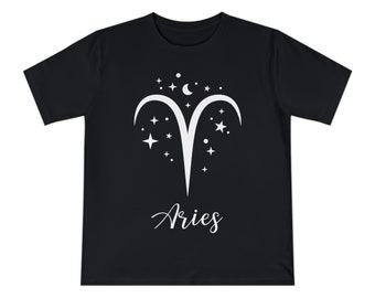 Sign of Zodiac Aries Unisex Classic T-shirt, Gift for February March born, Astrology,  Horoscope, Black White Tee, Top, Printed T-Shirt