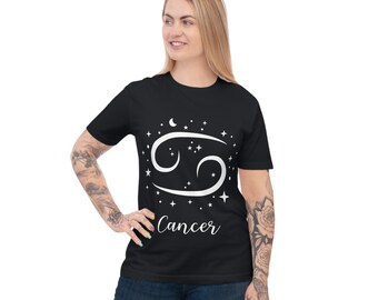 Sign of Zodiac Cancer Unisex Classic Jersey T-shirt, Horoscope, Gift for May June born, Black and White Tee, Black Top, Printed T-Shirt