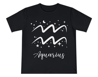 Sign of Zodiac Aquarius Unisex Classic T-shirt, Gift for January February born, Horoscope, Black & White Tee, Black Top, Printed T-Shirt