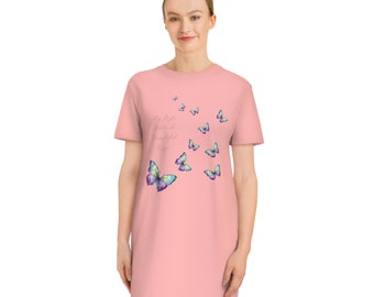 Butterfly T-Shirt Dress With Text, Pink Nightgown, Colorful Butterfly Women's Nightie